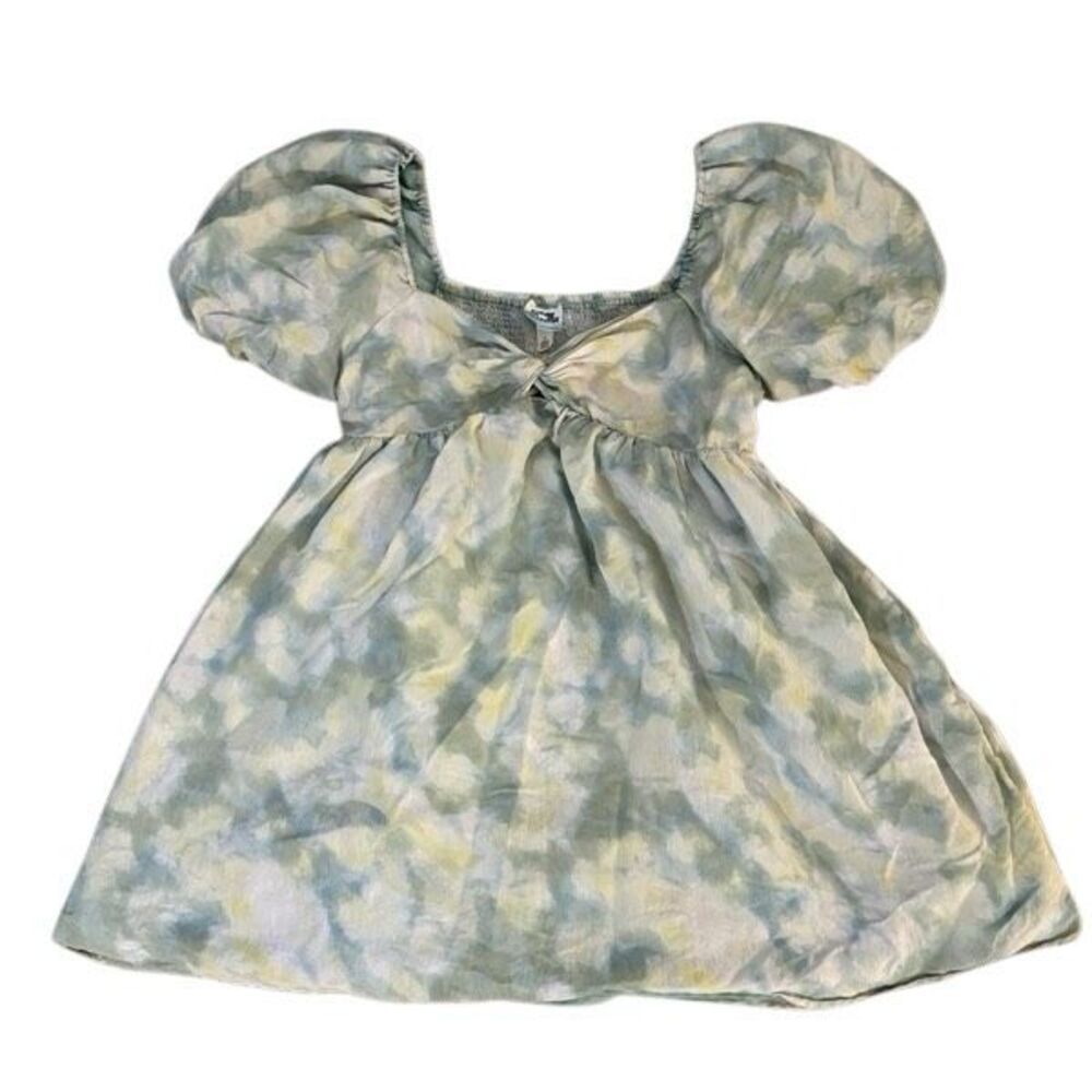 Future Collective Green & Blue Watercolor Tie-Dye Puff Sleeve Mini Dress 1X